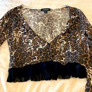 Bebe Cropped peplum cardigan with rhinestones
